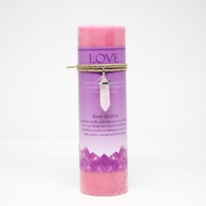 Love Pillar Candle With Rose Quartz Pendant