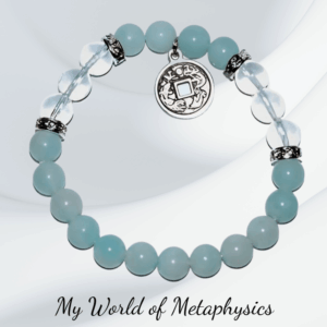 8mm Amazonite & Quartz bracelet with Chinese coin
