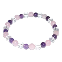 6MM AMETHYST, ROSE QUARTZ & QUARTZ BRACELET